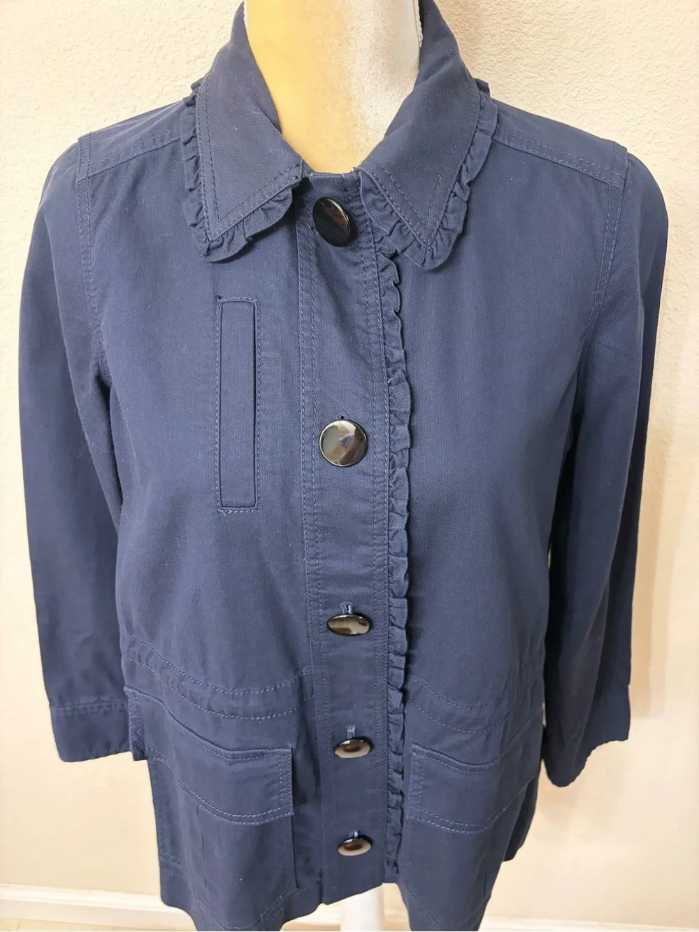 Kate Spade Broome Street Navy Utility Ruffle Chore Jacket XS